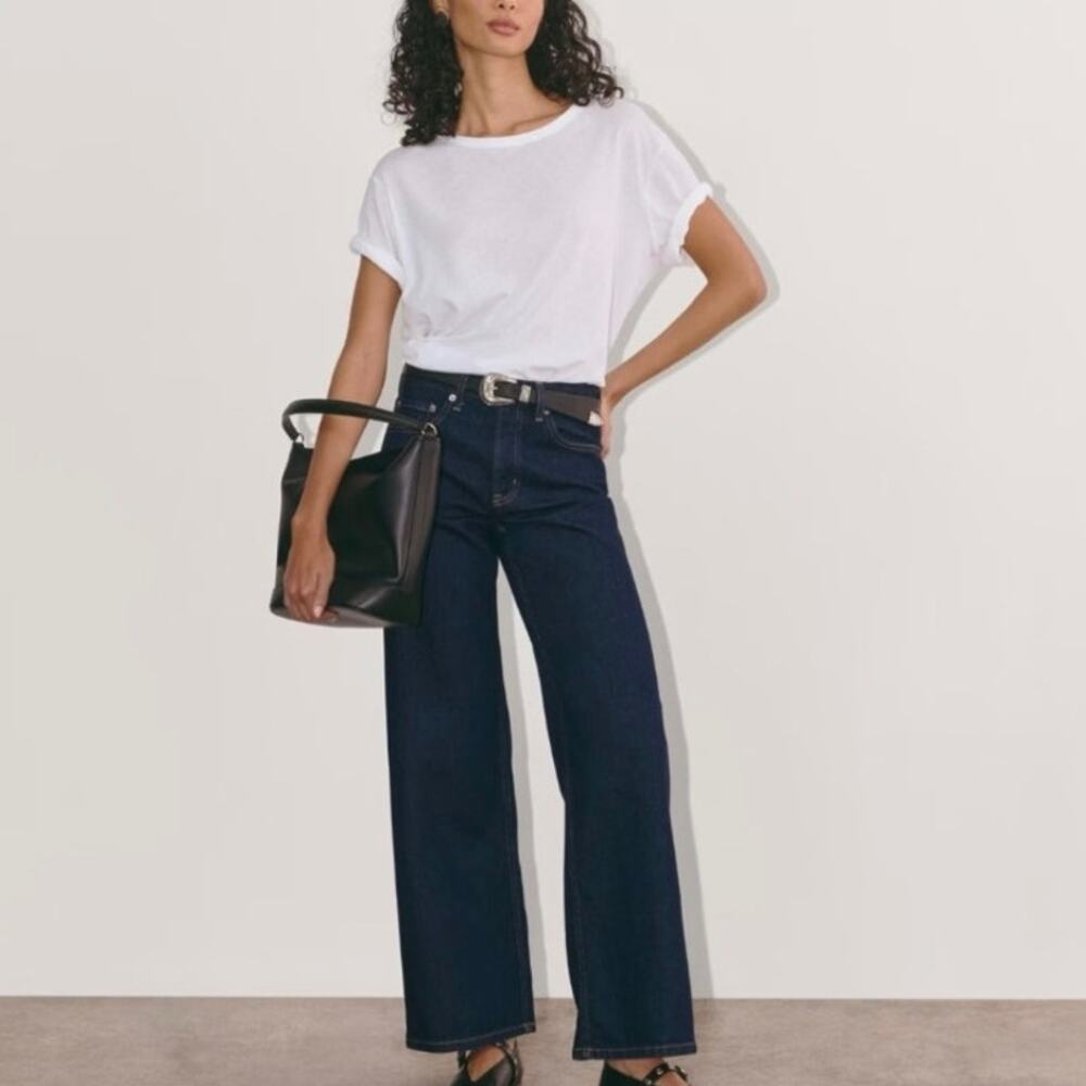 EVERLANE Women's Sz 28 The Mid-Way Jean in Dark Wash Wide Leg Mid Rise